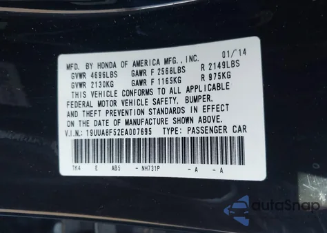 2014 Acura Tl 3.5 from USA, damaged, VIN 19UUA8F52EA007695